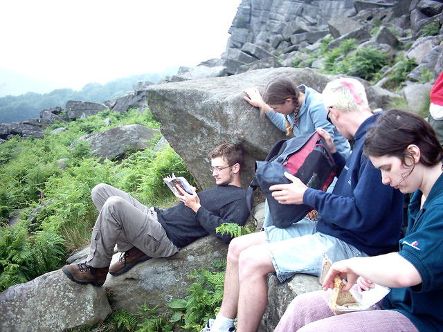 Greg looking studious as he decides which climb to do.