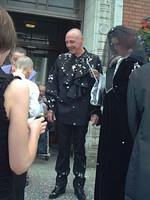 Allen covered in confetti.
