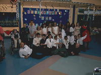 School leavers with the head, Mr. Thomas and the class teacher Mr. Matthews.